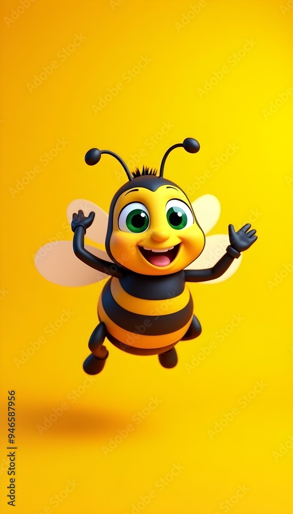 A friendly cartoon bee sporting a big smile A friendly cartoon bee sporting a big smile