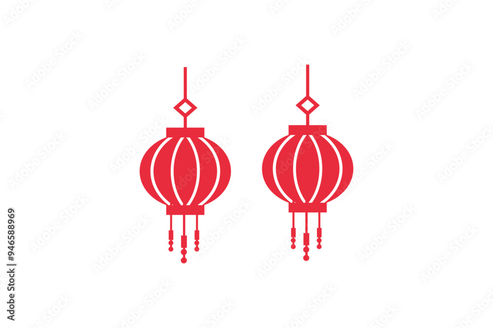 Simple illustration of two traditional red Chinese lanterns, symbolizing festivity and good fortune. Simple illustration of two traditional red Chinese lanterns, symbolizing festivity and good fortune.