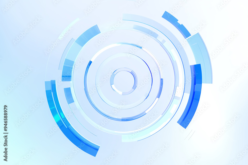 In the white space, circles of blue acrylic rings radiate from the center, AI generated In the white space, circles of blue acrylic rings radiate from the center, AI generated