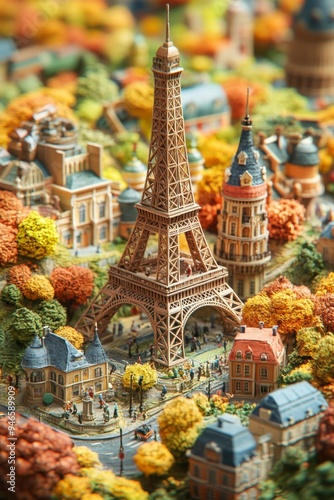 Miniature Eiffel Tower amidst a Parisian Cityscape