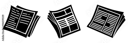 Newspaper icons set. Black news paper sign isolated on white background. Concept of news, media, and journalism as well as personal news. Vector illustration.