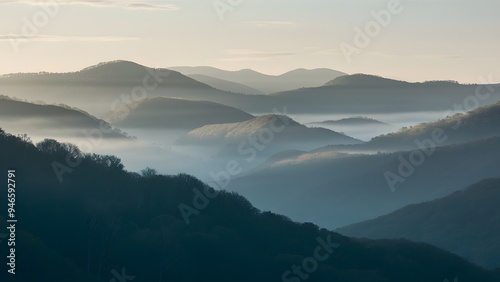 Morning misty shot of the Blue Ridge Mountains