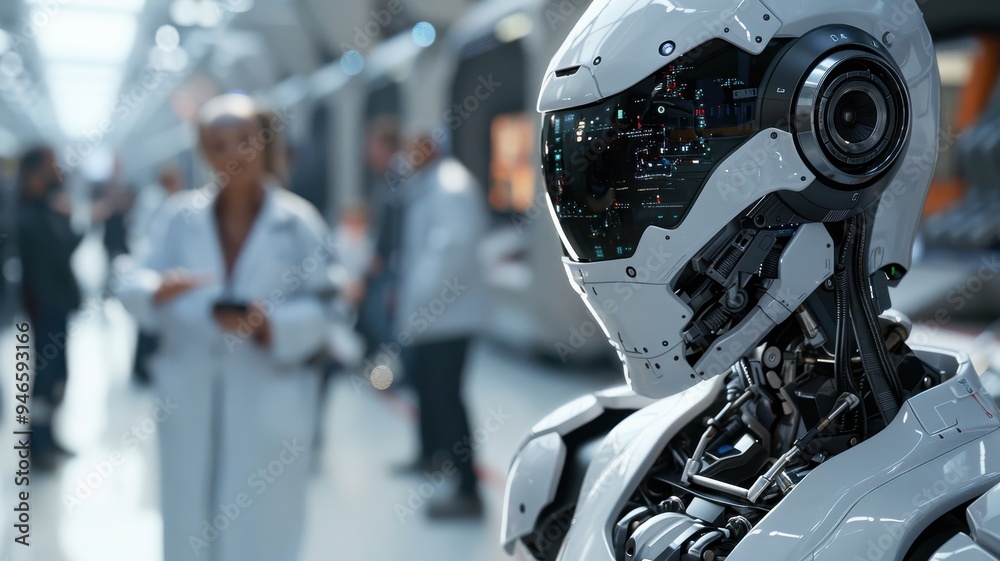 Humanoid robots in advanced research facility. Humanoid robots in advanced research facility.