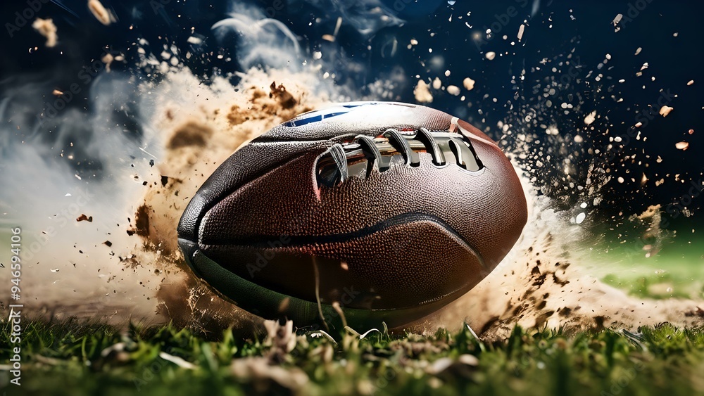 Close-up of a rugby ball slamming into the playground, capturing the intensity, impact, and action of the game. - Action and thrill in sports
Close-up of a rugby ball slamming into the playground, capturing the intensity, impact, and action of the game. - Action and thrill in sports