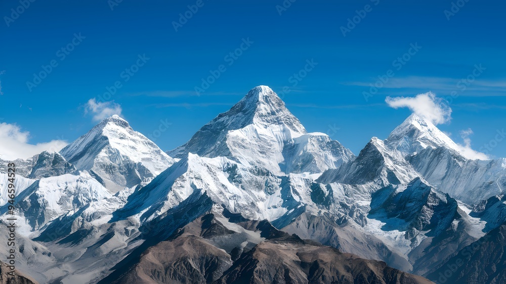 Panoramic view of Mount Everest and the surrounding Himalayas