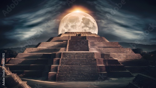 Dramatic shot of Mesoamerican pyramid photo