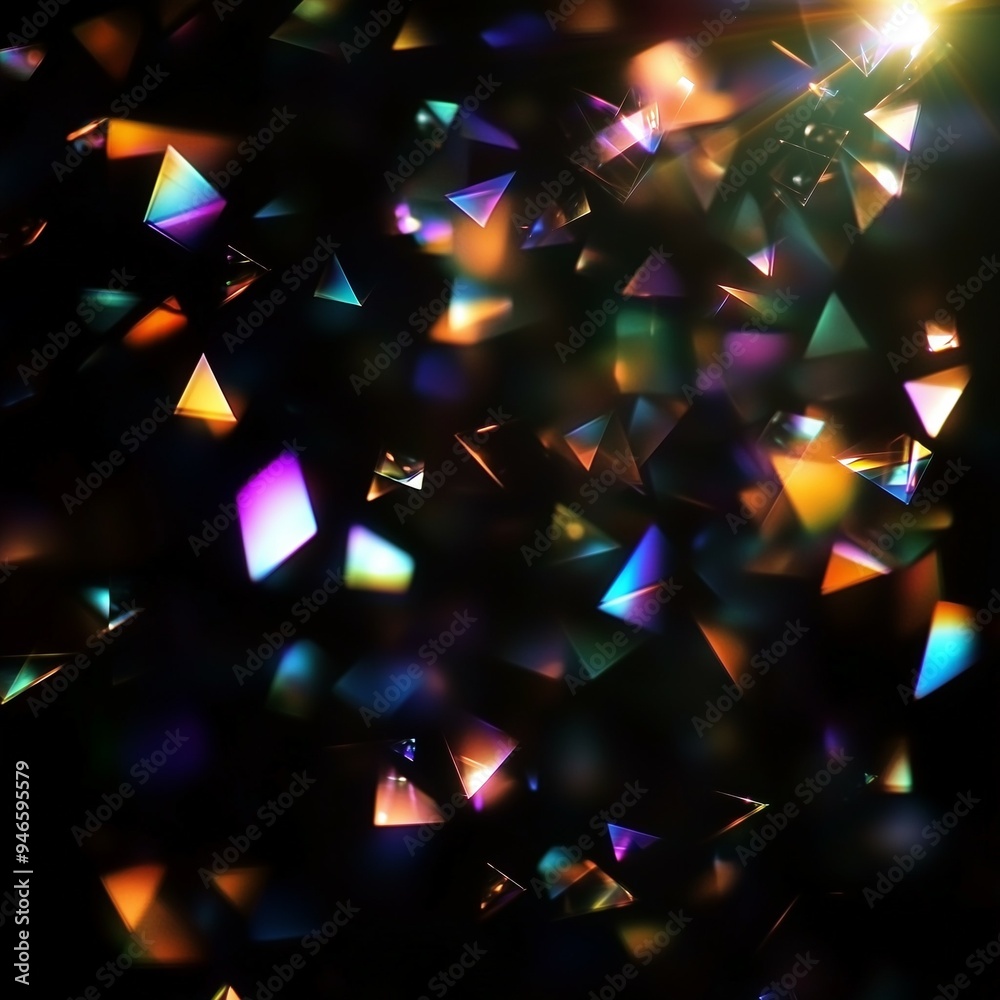 Abstract light refraction with colorful prism effects and bokeh on a dark background Abstract light refraction with colorful prism effects and bokeh on a dark background