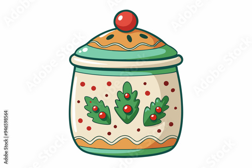 Christmas cookie jar watercolor clipart illustration with isolated background.
