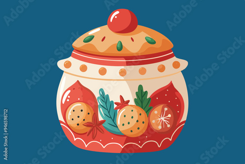 Christmas cookie jar watercolor clipart illustration with isolated background.
