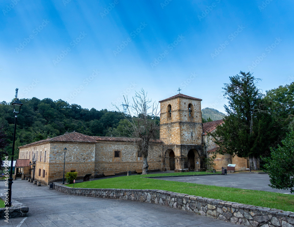 Romanesque monastery of San Pedro de Villanueva from the 12th century. Cangas de Onis, Asturias, Spain. Romanesque monastery of San Pedro de Villanueva from the 12th century. Cangas de Onis, Asturias, Spain.