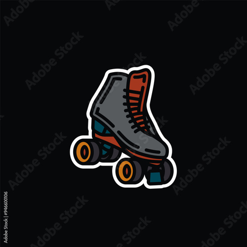 Original vector illustration. A contour icon. Vintage roller skates.