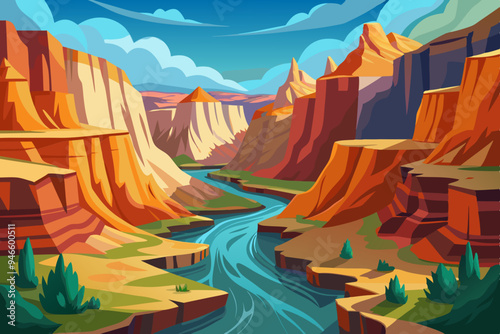 Western canyon, watercolor clipart illustration with isolated background 