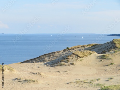 sand dunes in curonian spit, overlooking the lagoon, Lithuania