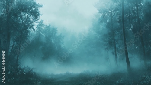 A soft, blurred forest background with a large, clear area for text