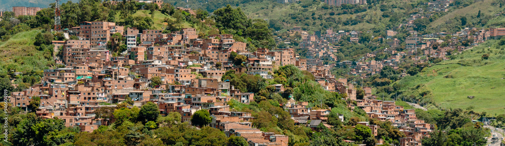 Aerial view of a popular district on a hill of Medellin, Medellín, Antioquia, Colombia. Aerial view of a popular district on a hill of Medellin, Medellín, Antioquia, Colombia.