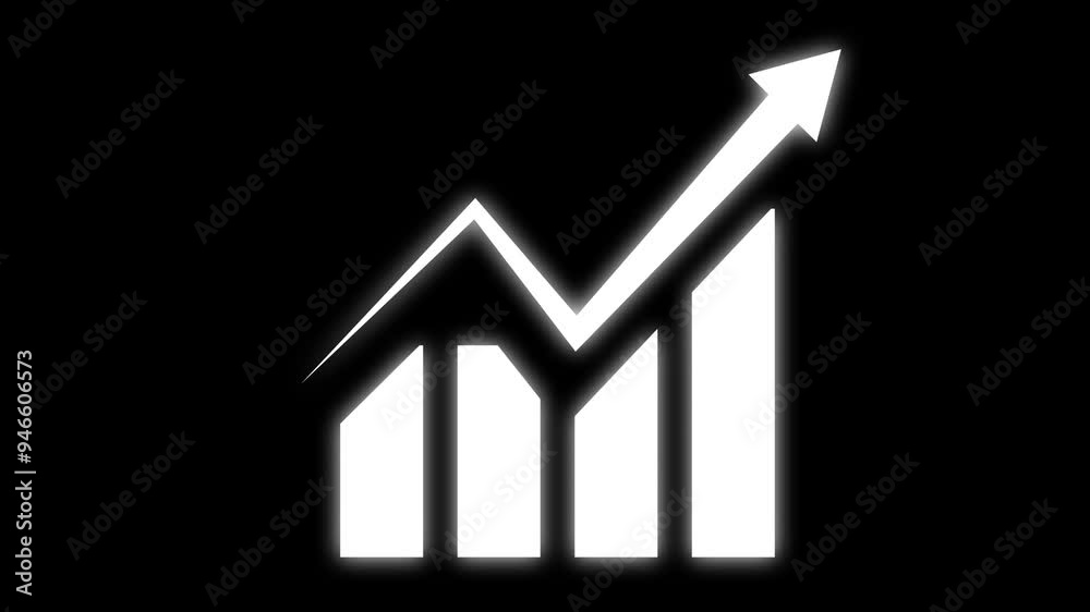 Business graph icon showing growth. business graph showing business success isolate on black.