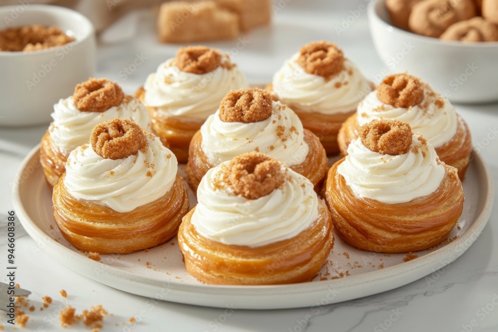 Creamy Pastry Doughnuts Topped with Brown Sugar and Whipped Cream Creamy Pastry Doughnuts Topped with Brown Sugar and Whipped Cream