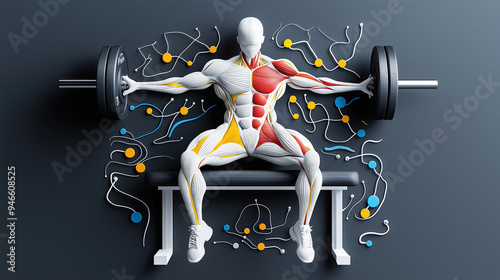 Anatomical Illustration of Muscle Engagement During Bench Press photo