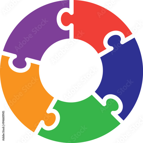 Vector 5 Parts Circle Puzzle Infographic Diagram - High-Resolution Circular Puzzle Graphic, Ideal for Data Visualization, Business Process Flow, and Presentation Design