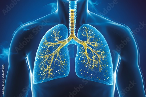 Detailed 3D illustration showcasing the human respiratory system with lungs and bronchial tree structure. Perfect for medical and educational purposes, emphasizing anatomy and health concepts. photo