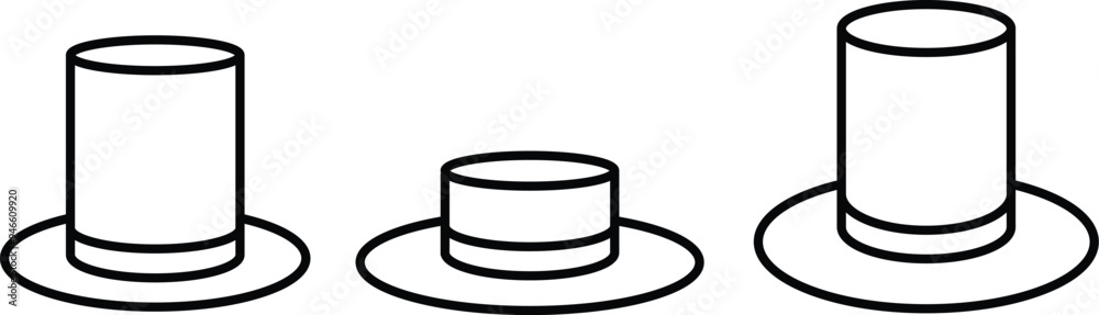 Top Hat Vector Icon Set - High-Resolution Magic Hat Illustrations, Perfect for Magician Themes, Vintage Fashion, and Performance Design Elements