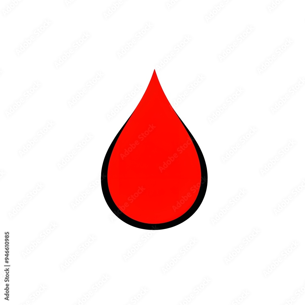 A simple and bold illustration of a red blood drop on a white background, representing blood donation, healthcare, and medical concepts. A simple and bold illustration of a red blood drop on a white background, representing blood donation, healthcare, and medical concepts.