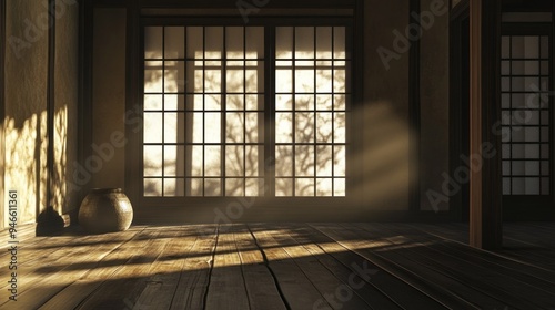 Sunlit room with shadow play creating peaceful scene