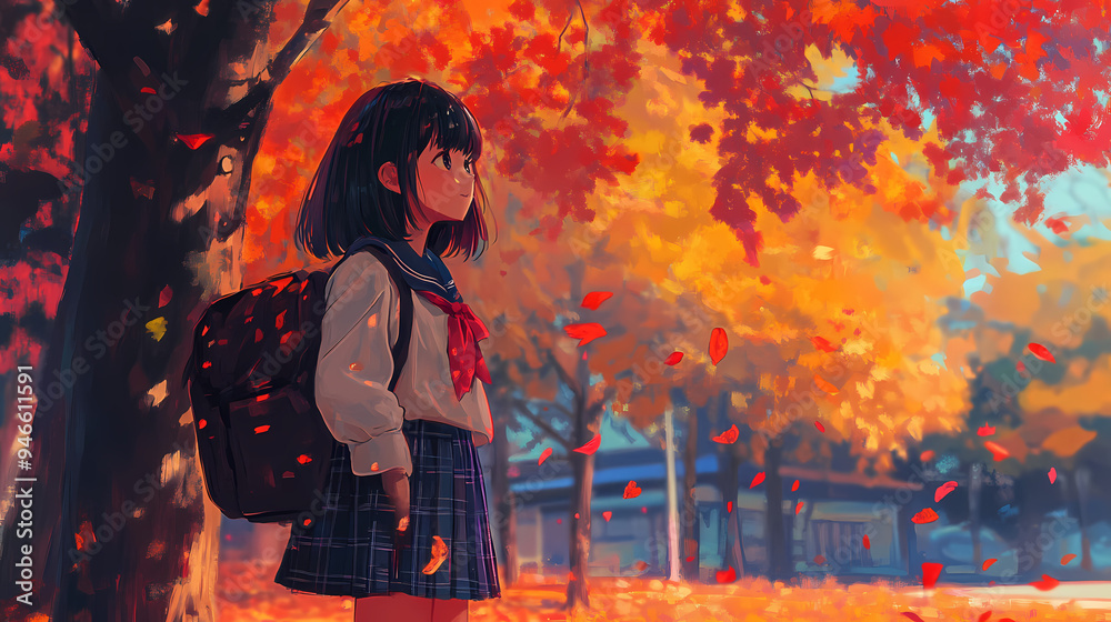 Cozy Autumn School Girl Manga Art Illustration Cozy Autumn School Girl Manga Art Illustration