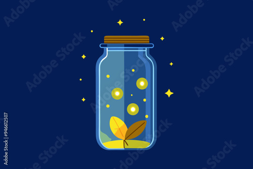 Jar of fireflies clipart, isolated vector illustration.
