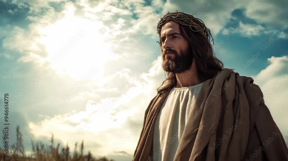 Jesus Christ standing under cloudy sky Jesus Christ standing under cloudy sky