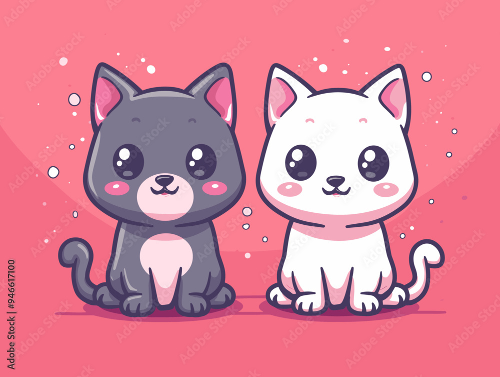 Cute cartoon cat and dog on pink background. Vector illustration. Cute cartoon cat and dog on pink background. Vector illustration.