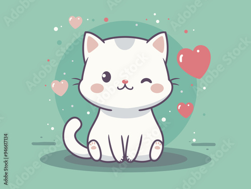 cute cat animal with hearts love vector illustration eps 10.