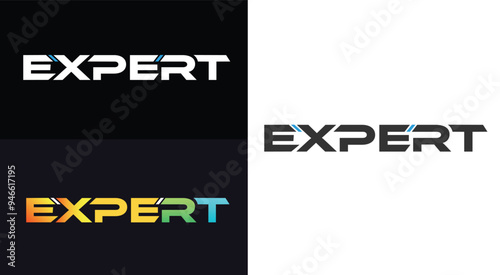 EXPERT text logo vector template, set of different colors expert text typography letter logo design vector template