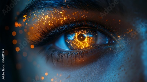 Eye with Digital Glow and Sparkles Generative AI