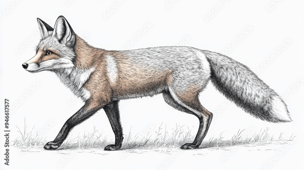 Fototapeta premium Detailed Illustration of a Walking Fox Generative AI