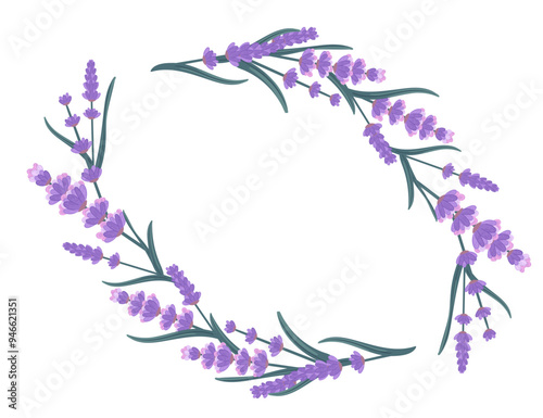 A floral arrangement of lavender flowers. Stylish modern decorative frame. Spa postcard design. Vector illustration isolated on white background