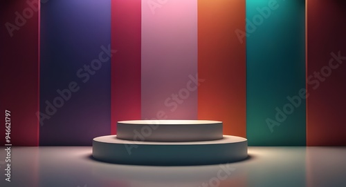 Abstract 3D podium with colorful lighting, an ideal background for a best-seller wallpaper