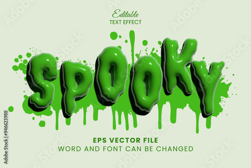 Happy halloween melted green inflated editable vector text effect