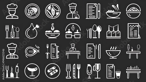 Restaurant icon set suitable for info graphics, websites and print media. Black and white flat line icons.