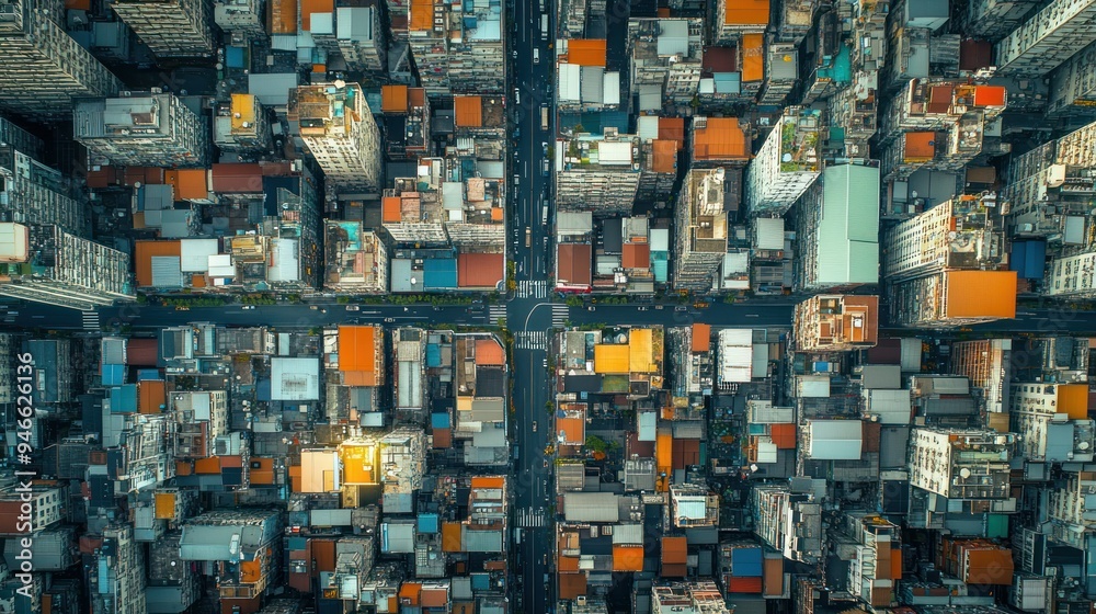Aerial View of a Densely Populated City with Intersecting Roads Aerial View of a Densely Populated City with Intersecting Roads