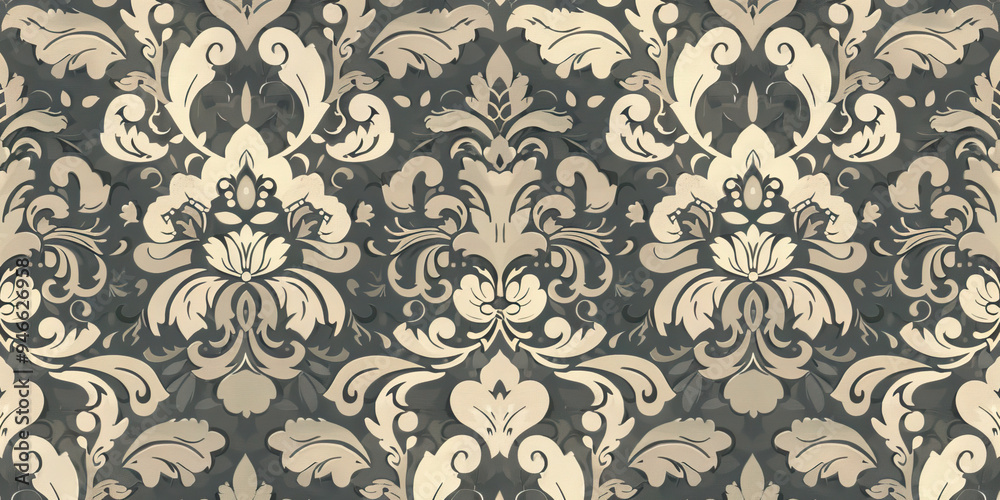 Obraz premium A patterned wallpaper in subtle shades of gray and beige, creating a sophisticated and understated background for an elegant living room.