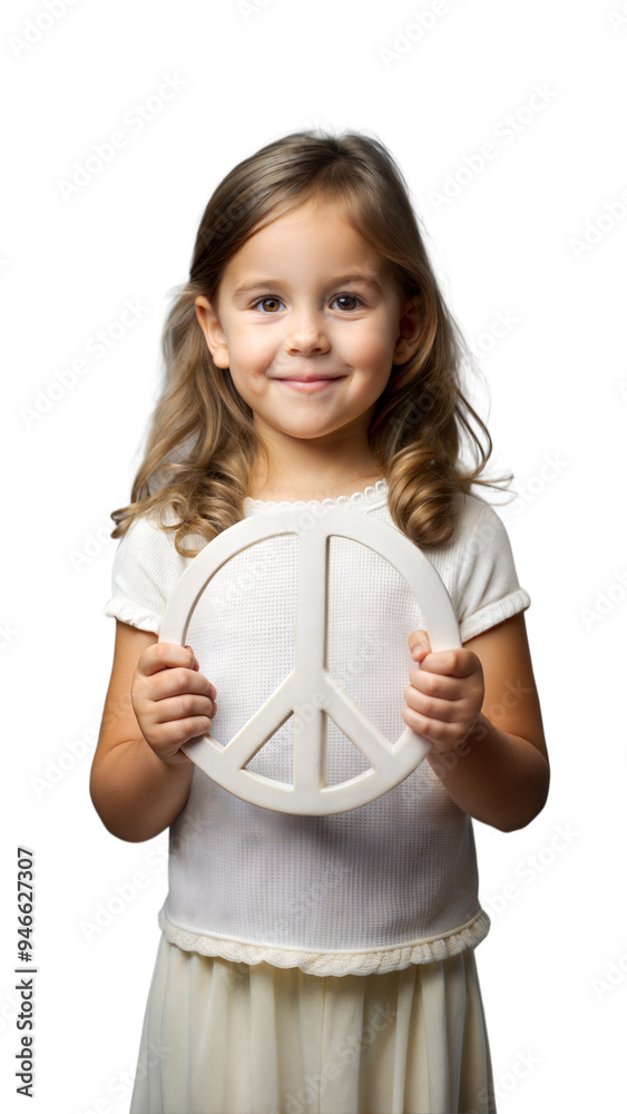 Young Girl Holding Peace Sign in White Dress Young Girl Holding Peace Sign in White Dress
