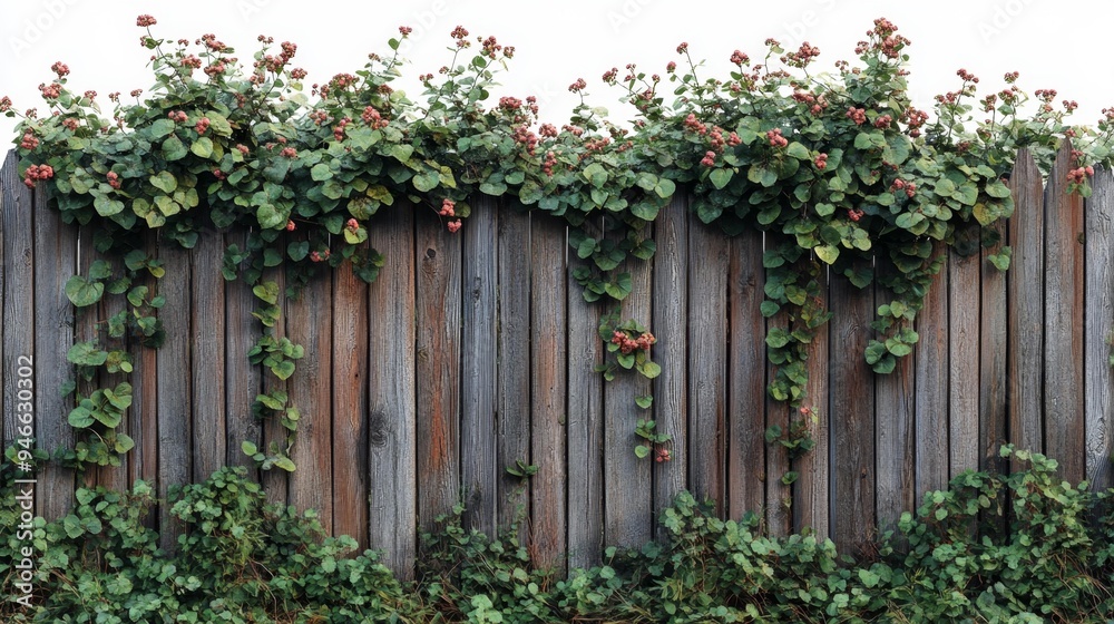 Floral Fence with Overgrown Vines Generative AI Floral Fence with Overgrown Vines Generative AI
