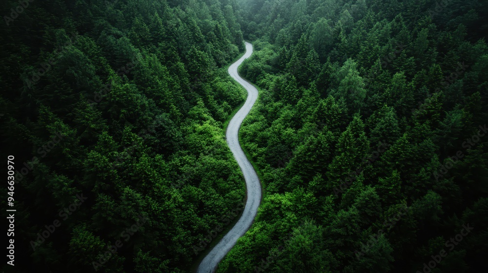 A picturesque curved road winds through a dense, lush green forest, capturing the serene beauty of nature and evoking a sense of peaceful adventure and exploration. A picturesque curved road winds through a dense, lush green forest, capturing the serene beauty of nature and evoking a sense of peaceful adventure and exploration.