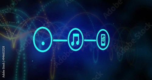 Wallpaper Mural Wi-Fi, music, and smartphone icons in network animation over blue background Torontodigital.ca