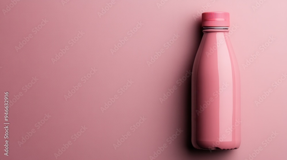 A minimalist image featuring a sleek pink bottle with a matching pink lid, set against a solid pink background, perfect for product display and marketing purposes. A minimalist image featuring a sleek pink bottle with a matching pink lid, set against a solid pink background, perfect for product display and marketing purposes.