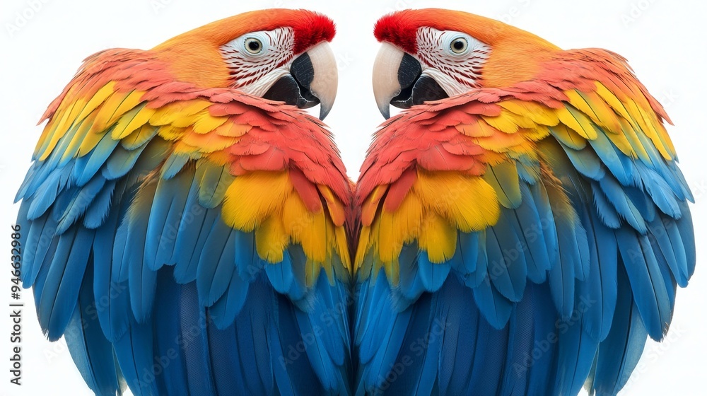 Obraz premium Mirror Image of Scarlet Macaws Generative AI