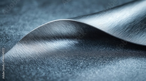 Close-up view of a shiny, metallic sheet with gentle curvature and smooth texture, representing industrial precision and elegance in material craftsmanship. photo