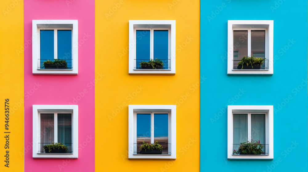 Collage of colorful PVC windows arranged in an eye-catching pattern geometric layout with a mix of primary and pastel colors artistic design for creative spaces Collage of colorful PVC windows arranged in an eye-catching pattern geometric layout with a mix of primary and pastel colors artistic design for creative spaces