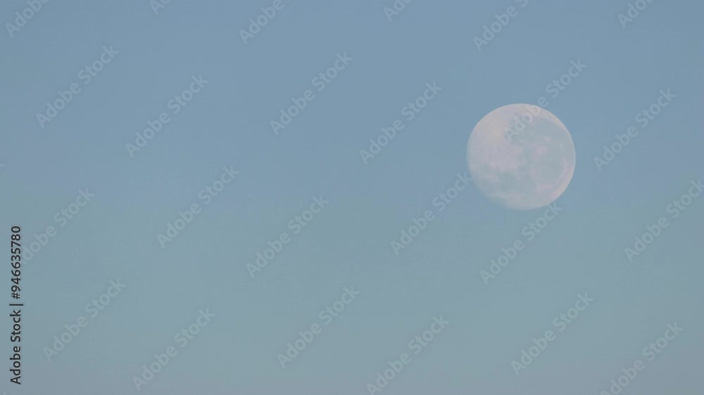 Timelapse telephoto view of full moon setting in blue sky, copy space left Timelapse telephoto view of full moon setting in blue sky, copy space left